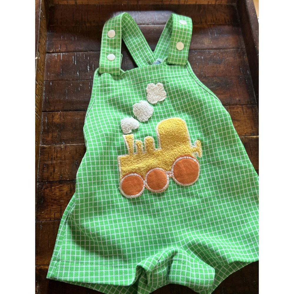 Vintage Carter's Train Overalls Shortalls‎ Shorts Baby Romper 6 Months